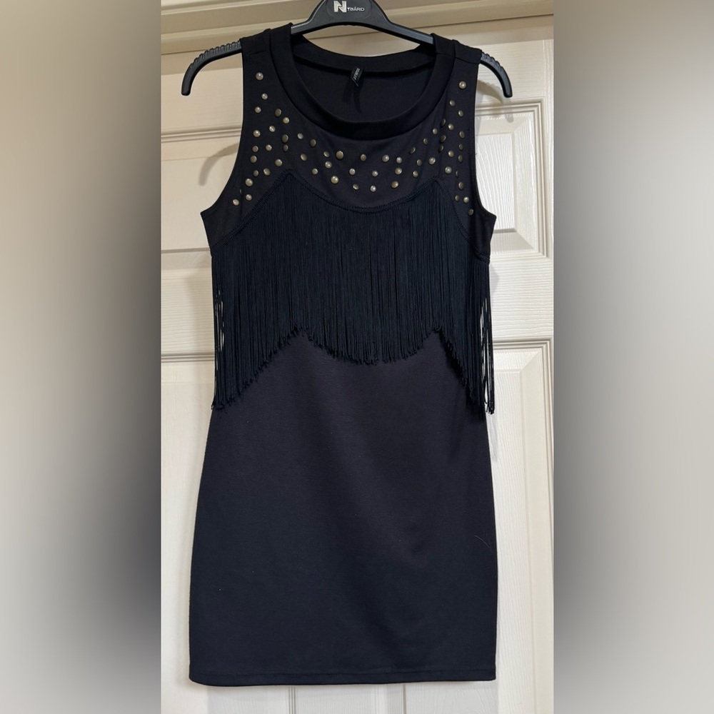 Double Zero black fringe dress 
Size small
